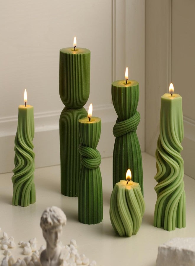 Threlaco مجموعة شموع عمودية من 6 قطع من ثريلاكو، شموع مضلعة عصرية مزخرفة، شمع الصويا المعطر، ديكور مضلع لطيف، هدية تذكارية لعيد الحب لتزيين المنزل (أخضر، 2.36-6.89 بوصة) - Image 5